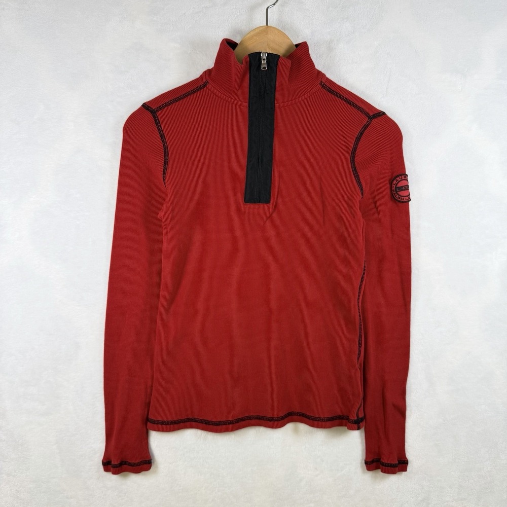 L-RL Ralph Lauren Active Small Equestrian Shirt Red 1/4 Zip Embroidered Crest
